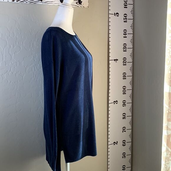 H&m dark blue long sleeve crewneck lightweight tunic with split hi lo hemline Sm - Picture 7 of 10